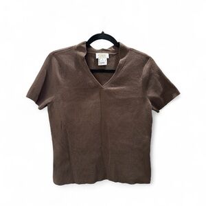 Talbots Women’s MP Chocolate Brown V-Neck Short Sleeve Sweater Top